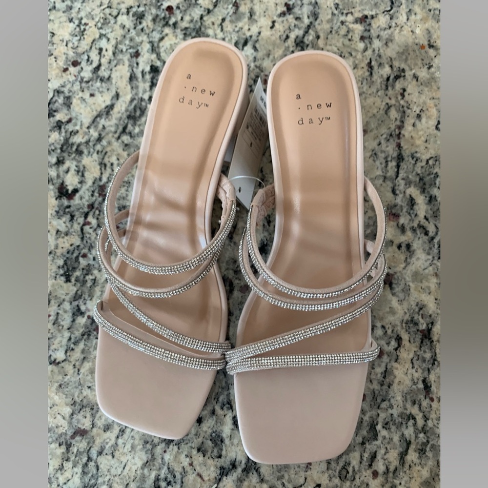 A New Day Women's Cream and Silver Strappy Sandals